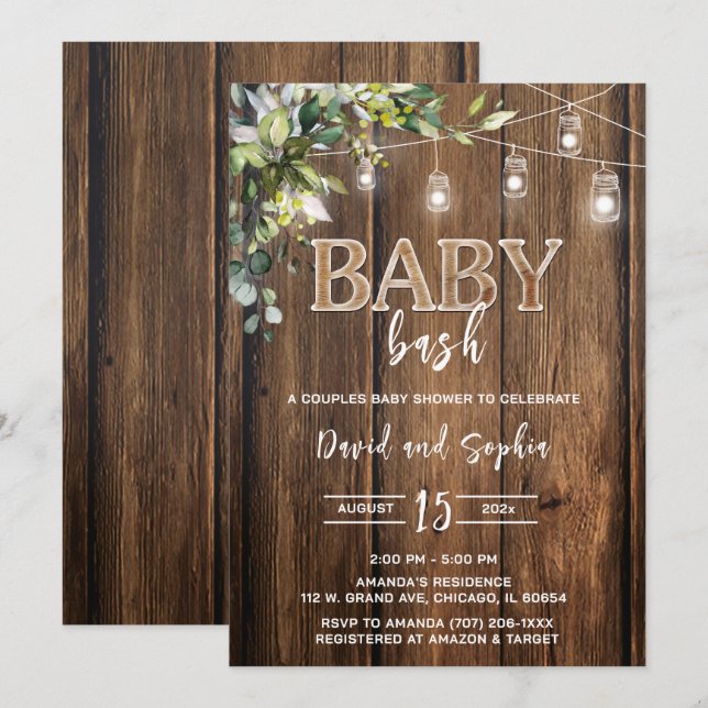 Convites Chuva de Bebê Personalizada Bash (Frente/Verso)