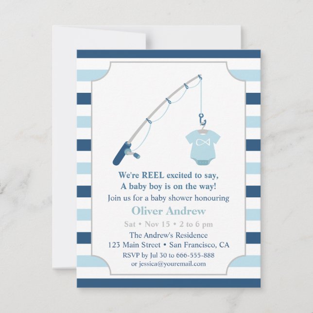 Convites Chuva de Bebê Personalizada com Tema de Pesca Mode (Frente)