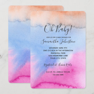Convites Chuva de bebê Pink Blue Peach Tie dye
