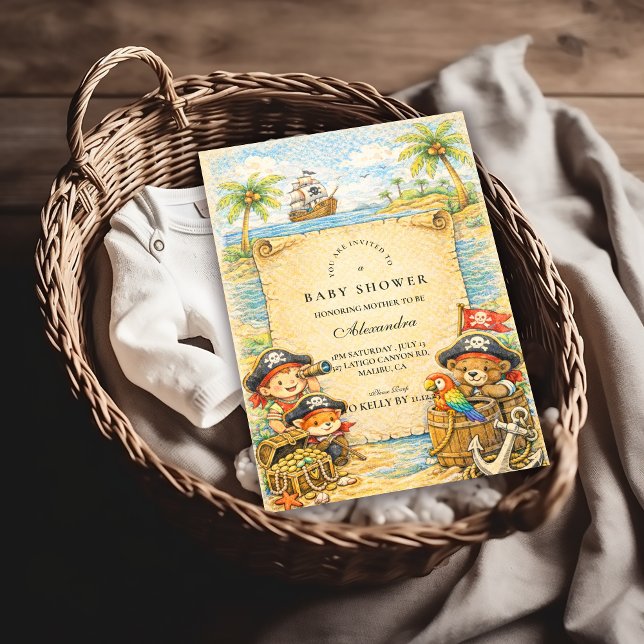 Convites Chuva de Bebê Pirata do Tesouro Dourado (Criador carregado)