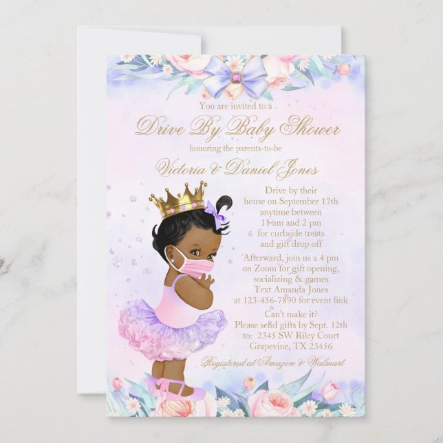 Convites Chuva de Bebê Princesa Afro-Americana (Frente)