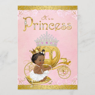Convites Chuva de Bebê Princesa Afro-Americana em Dourado R