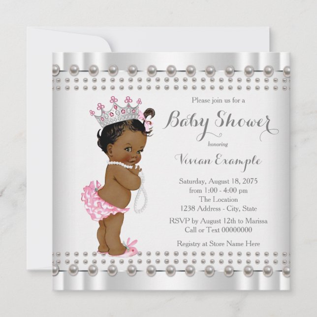 Convites Chuva de Bebê Princesa Afro-Americana Pearl (Frente)