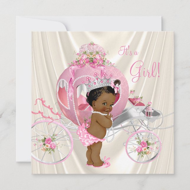 Convites Chuva de Bebê Princesa Afro-Americana Pérola (Frente)