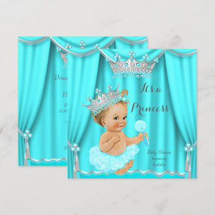 Convites Chuva de Bebê Princesa Aqua Azul Turquesa Prata Lo