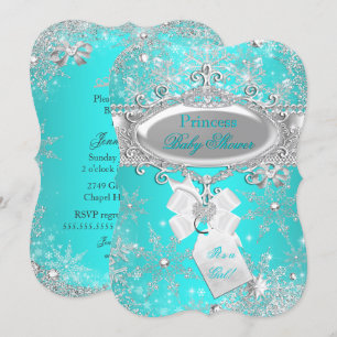 Convites Chuva de Bebê Princesa Aqua Blue Winter Wonderland