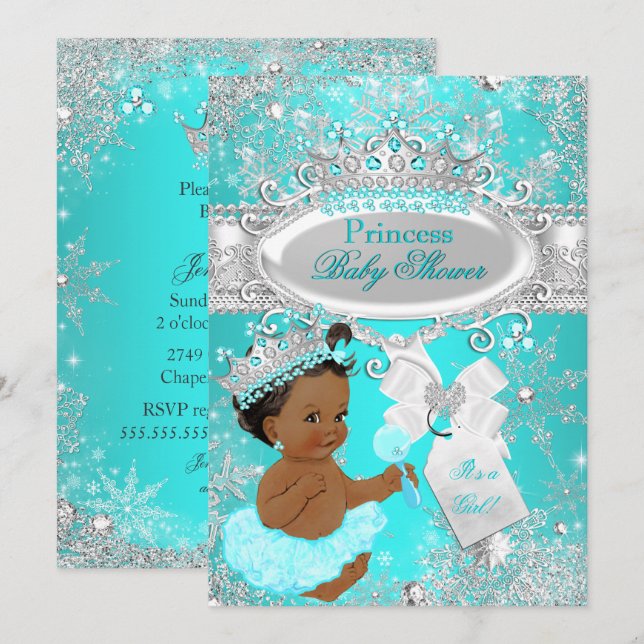 Convites Chuva de Bebê Princesa Aqua Étnica Maravilhosa (Frente/Verso)