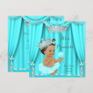 Convites Chuva de Bebê Princesa Aqua Verde Prata Morena