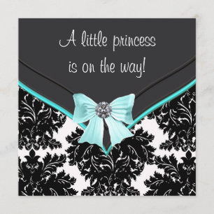 Convites Chuva de Bebê Princesa Arco Azul Turquesa Damask P