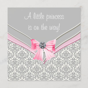 Convites Chuva de Bebê Princesa Arco Rosa Damask Rosa e Cin
