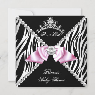 Convites Chuva de Bebê Princesa Arco Rosa Zebra Preta