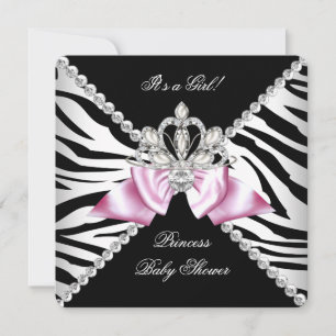 Convites Chuva de Bebê Princesa Arco Rosa Zebra Preta 3