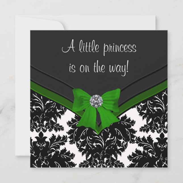Convites Chuva de Bebê Princesa Arco Verde Damasco Preto (Frente)