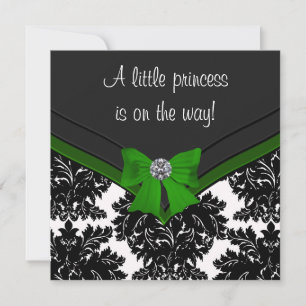 Convites Chuva de Bebê Princesa Arco Verde Damasco Preto