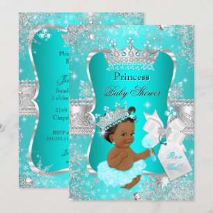 Convites Chuva de Bebê Princesa Azul Aqua Etnico