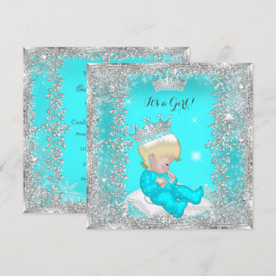 Convites Chuva de Bebê Princesa Azul Teal Prata Loira