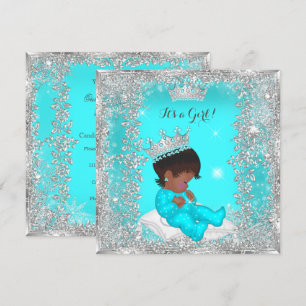 Convites Chuva de Bebê Princesa Azul Turquesa Prata Afro-Am