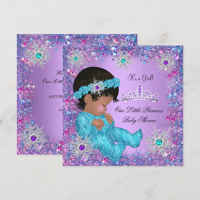 Convites Chuva de Bebê Princesa Azul Turquesa Roxo Rosa Étn (Frente/Verso)