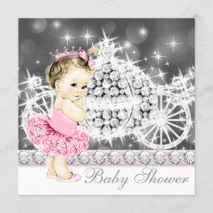 Convites Chuva de Bebê Princesa Bailarina Rosa e Cinza