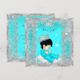 Convites Chuva de Bebê Princesa Bebê Azul Teal Prata Morena