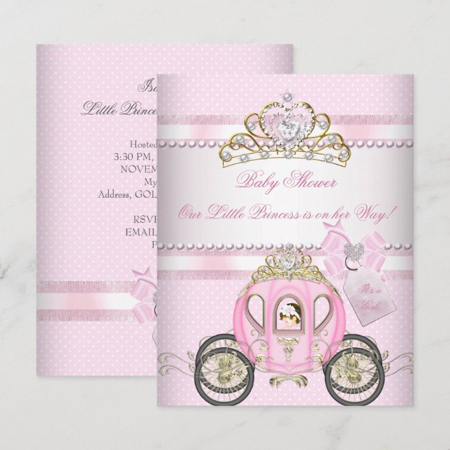 Convites Chuva de Bebê Princesa Bebê Menina Carrinho (Frente/Verso)