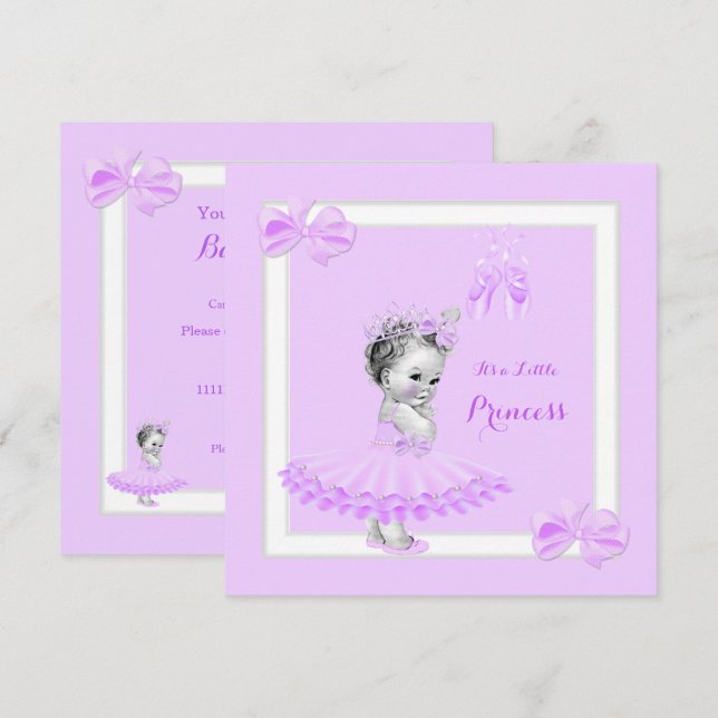 Convites Chuva de Bebê Princesa Bebê Menina Lilás Tutu (Frente/Verso)