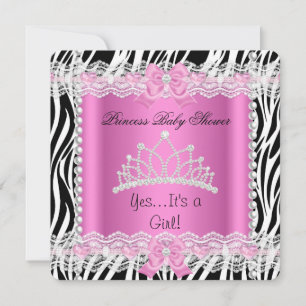 Convites Chuva de Bebê Princesa Bebê Menina Zebra Rosa 2