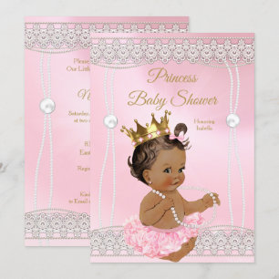 Convites Chuva de Bebê Princesa Bebê Rosa pérola renda more