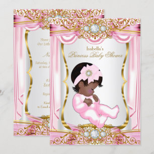 Convites Chuva de Bebê Princesa Bonita Étnica Rosa Seda Dou