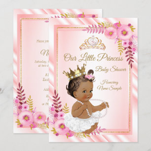 Convites Chuva de Bebê Princesa Branca Floral Rosa Étnica