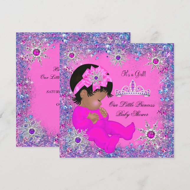 Convites Chuva de Bebê Princesa Brilho Roxo Rosa Étnico (Frente/Verso)