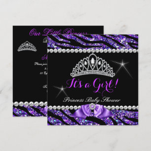 Convites Chuva de Bebê Princesa Brilho Roxo Zebra Laço