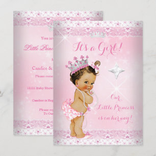 Convites Chuva de Bebê Princesa Coroa de Renda Rosa Morena