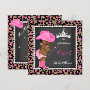 Convites Chuva de Bebê Princesa Cowgirl Rosa Marrom Étnico