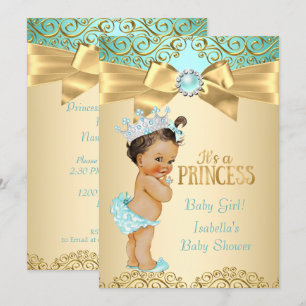 Convites Chuva de Bebê Princesa Damasco Azul Turquesa e Dou