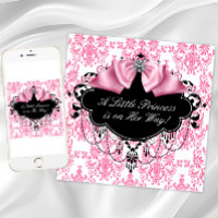 Chuva de Bebê Princesa Damasco Rosa e Preto
