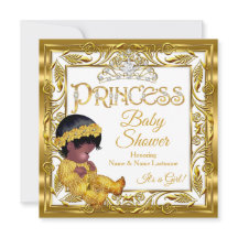 Chuva de Bebê Princesa Dourada Escura Étnica Ouro 