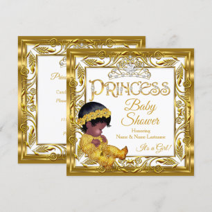 Convites Chuva de Bebê Princesa Dourada Escura Étnica Ouro