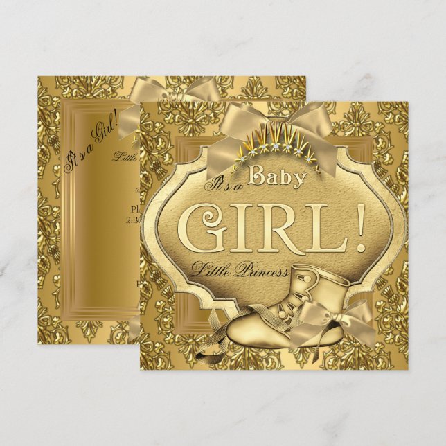 Convites Chuva de Bebê Princesa Elegante Bebê Menina Ouro D (Frente/Verso)