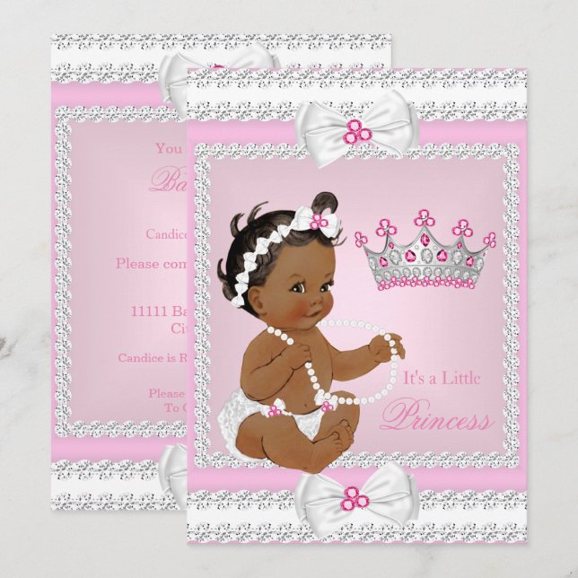 Convites Chuva de Bebê Princesa Étnica Arcos Pérolas Rosa B (Frente/Verso)
