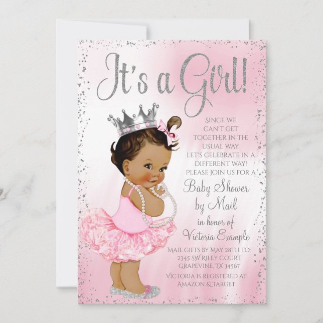 Convites Chuva de Bebê Princesa Étnica de Longa Distância (Frente)
