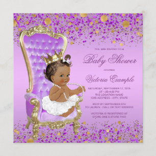 Convites Chuva de Bebê Princesa Étnica Dourada Roxa