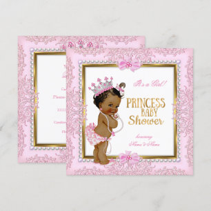 Convites Chuva de Bebê Princesa Étnica Dourado Rosa Pérolas
