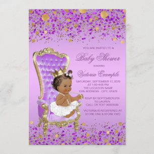 Convites Chuva de Bebê Princesa Étnica Lilás Dourada