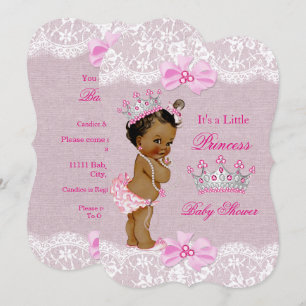 Convites Chuva de Bebê Princesa Étnica Menina Rosa Linho co