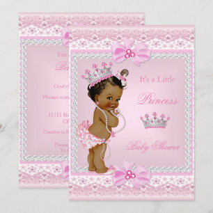 Convites Chuva de Bebê Princesa Étnica Menina Tiara Pérolas