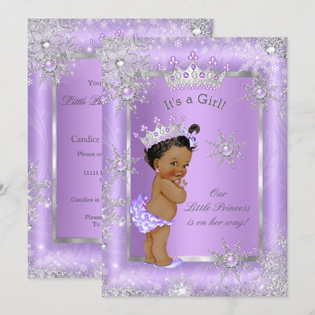 Convites Chuva de Bebê Princesa Étnica Mundo Roxo (Frente/Verso)