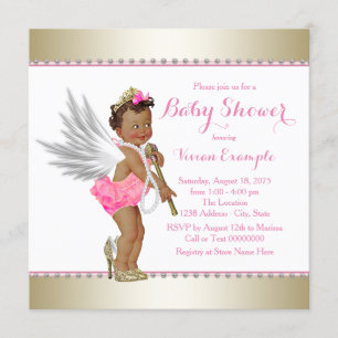 Convites Chuva de Bebê Princesa Étnica Rosa Dourado Anjo