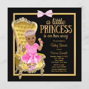 Convites Chuva de Bebê Princesa Étnica Rosa Dourado Preto