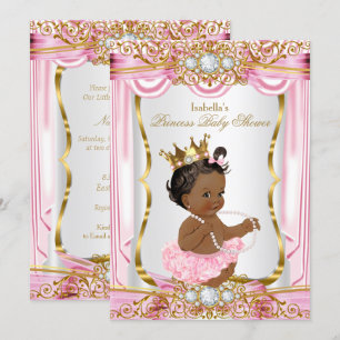 Convites Chuva de Bebê Princesa Étnica Rosa Seda Dourado